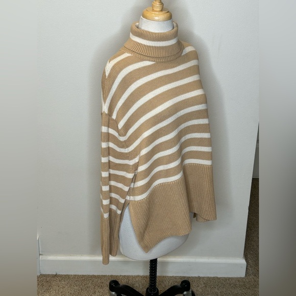 GAP Tan and White Striped Turtleneck Sweater Oversized Size S - Picture 2 of 8